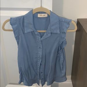 bella dahl blue top with ruffles